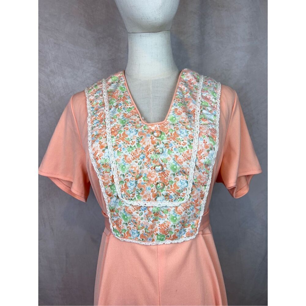 Vintage 1970s Peach Floral Plus Size Dress Size XL - Picture 4 of 10